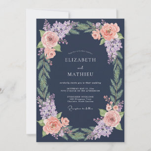Invitación Boda de invierno botánico azul marino