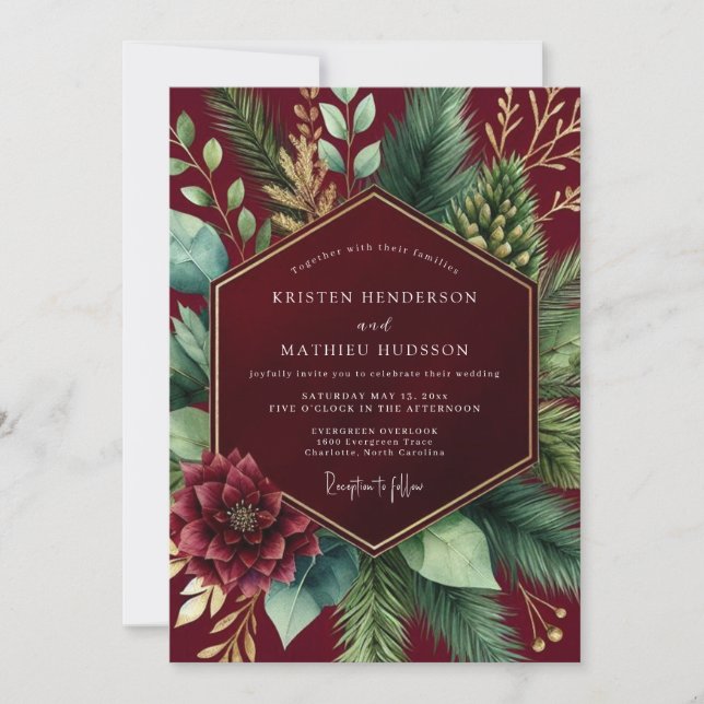 Invitación Boda de invierno botánico de Borgoña (Anverso)