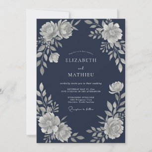 Invitación Boda de invierno brillante en azul marino