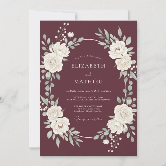 Invitación Boda de invierno Burgundy resplandeciente (Anverso)