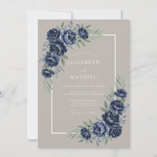 Invitación Boda de invierno cautivadora de azul marino (Anverso)