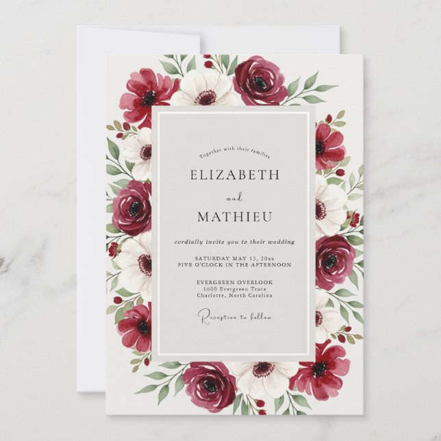Invitación Boda de invierno cautivadora de Borgoña (Anverso)