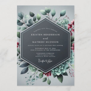 Invitación Boda de invierno cautivadora en azul pizarra
