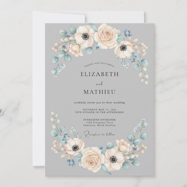 Invitación Boda de invierno cautivadora en gris paloma (Anverso)
