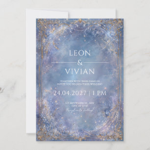 Invitación Boda de Invierno Celestial Azul Hielo Barroco Dora