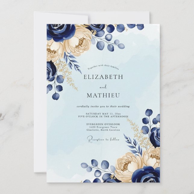 Invitación Boda de invierno chic azul marino (Anverso)