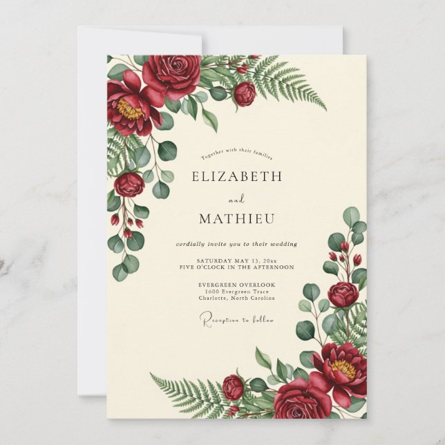 Invitación Boda de invierno clásica de Borgoña (Anverso)