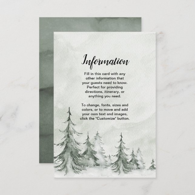 Invitación Boda de invierno con abetos en acuarela (Anverso / Reverso)