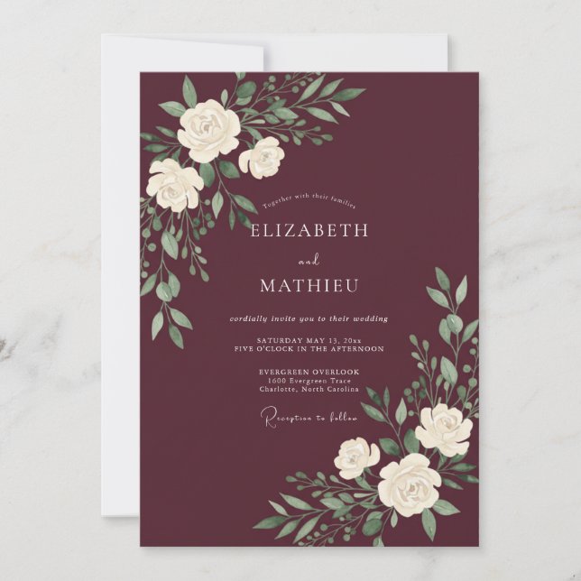 Invitación Boda de invierno con acabado en borgoña (Anverso)