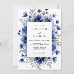 Invitación Boda de invierno con acuarela azul cobalto