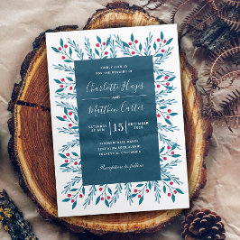 Invitación Boda de invierno con acuarela azul floral