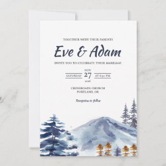 Invitación Boda de Invierno con Acuarela de Pino de Montaña N