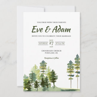 Invitación Boda de Invierno con Acuarela de Pradera de Pino E