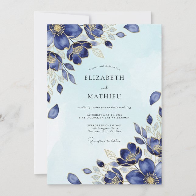 Invitación Boda de invierno con brillo índigo (Anverso)