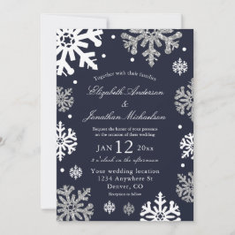 Invitación Boda de invierno con copas de nieve azul de la mar