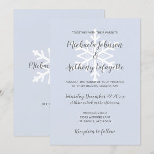 Invitación Boda de invierno con copo de nieve azul polvorient