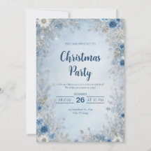 Boda de invierno con copo de nieve floral azul pla
