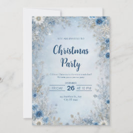 Invitación Boda de invierno con copo de nieve floral azul pla