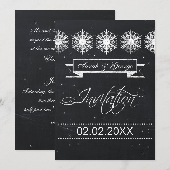 Invitación boda de invierno con copos de nieve (Anverso / Reverso)