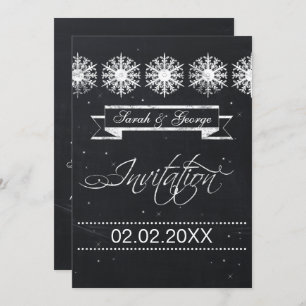 Invitación boda de invierno con copos de nieve