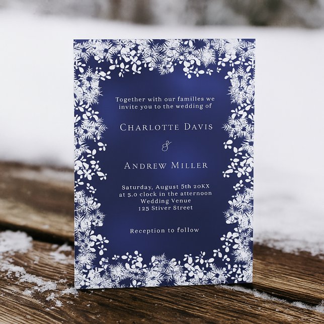 Invitación Boda de invierno con copos de nieve azul marino (Subido por el creador)