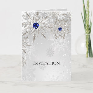 Invitación boda de invierno con copos de nieve azul real de p