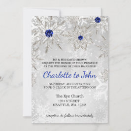 Invitación boda de invierno con copos de nieve azul real de p