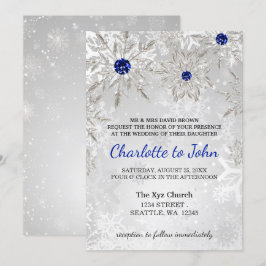 Invitación boda de invierno con copos de nieve azul real de p