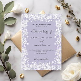 Invitación Boda de invierno con copos de nieve lavanda polvor