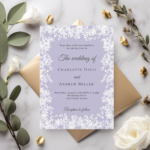 Invitación Boda de invierno con copos de nieve lavanda polvor
