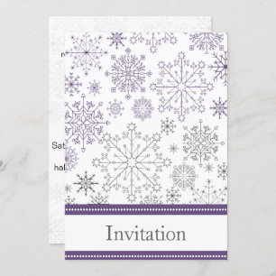 Invitación boda de invierno con copos de nieve púrpura