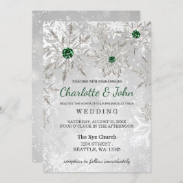 Invitación Boda de invierno con copos de nieve verde esmerald