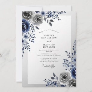 Invitación Boda de invierno con escarcha azul marino
