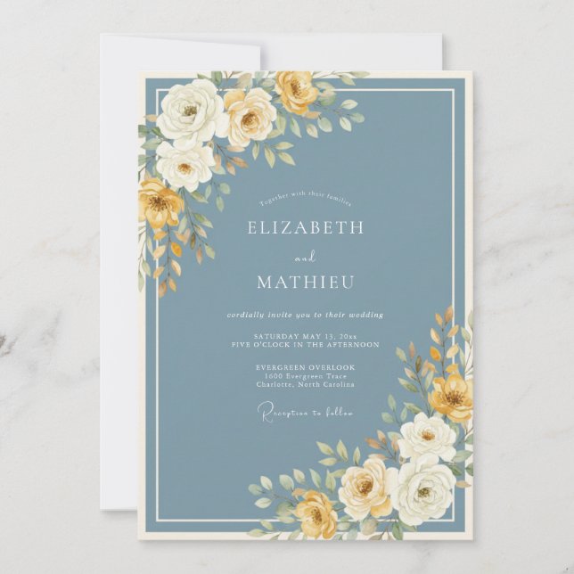 Invitación Boda de invierno con escarcha azul polvorienta (Anverso)