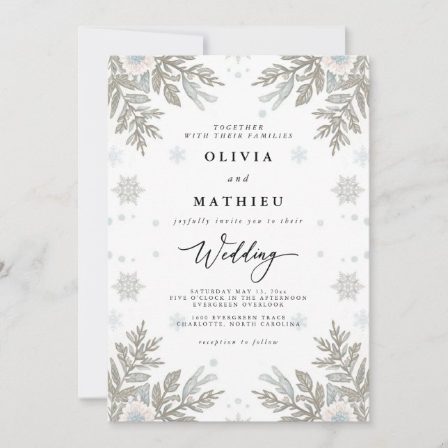 Invitación Boda de invierno con escarcha de plata (Anverso)
