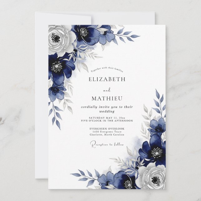 Invitación Boda de invierno con escarcha naval (Anverso)