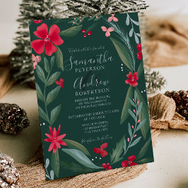 Invitación Boda de invierno con estampado floral verde rojo