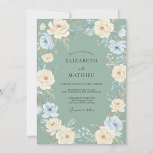 Invitación Boda de invierno con estilo pictórico en verde sal