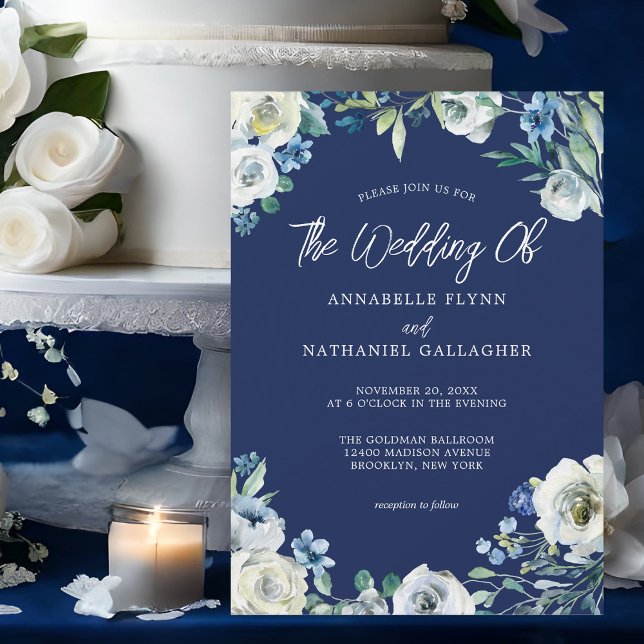 Invitación Boda de invierno con flores blancas azules de la m (Subido por el creador)