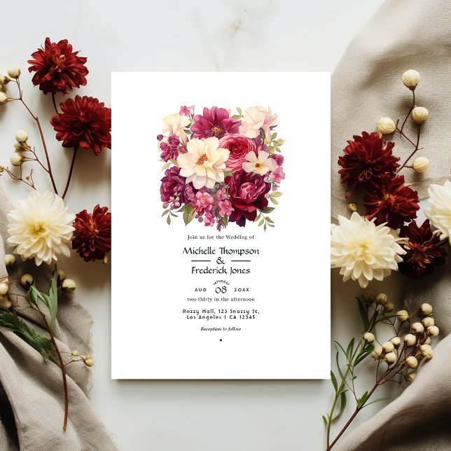 Invitación Boda de Invierno con Flores de Garnet y Cream (Subido por el creador)