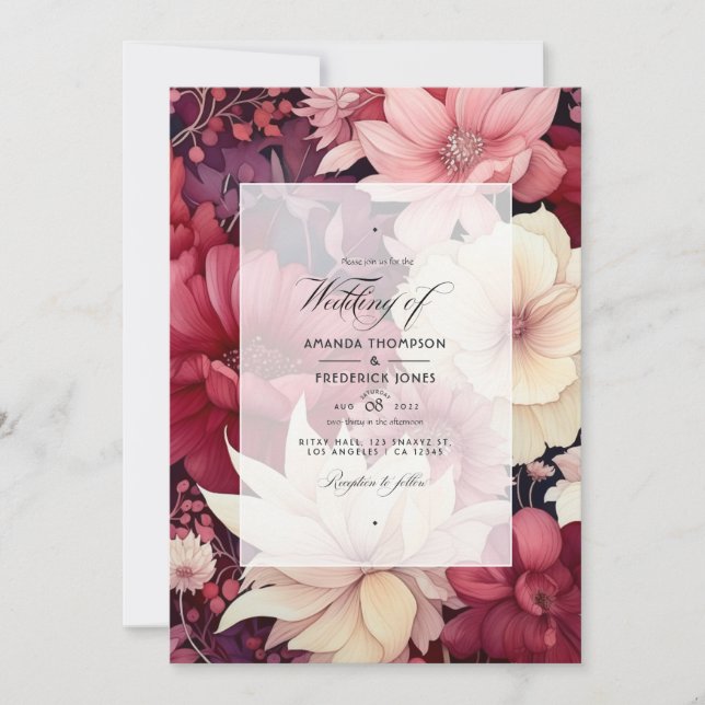 Invitación Boda de Invierno con Flores de Garnet y Cream (Anverso)