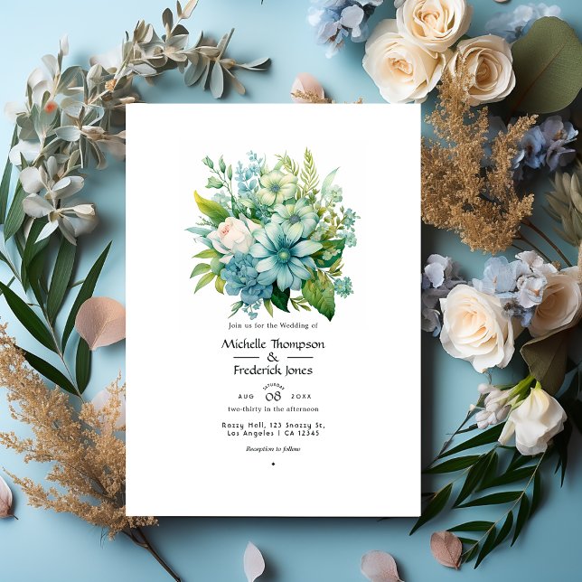 Invitación Boda de invierno con flores de los verdes azules (Subido por el creador)