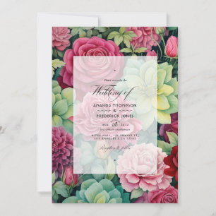 Invitación Boda de invierno con flores de rubí y salvia