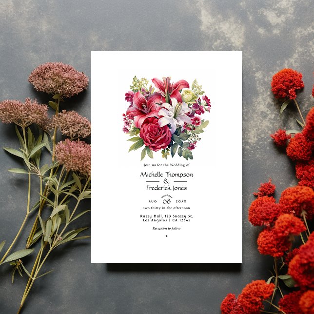 Invitación Boda de invierno con flores de rubí y salvia (Subido por el creador)