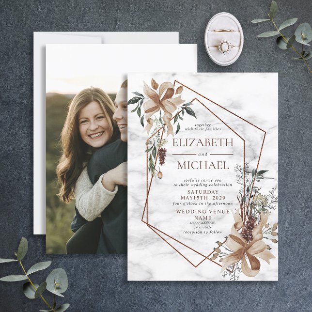 Invitación Boda de invierno con fotos geométricas de mármol d (Subido por el creador)