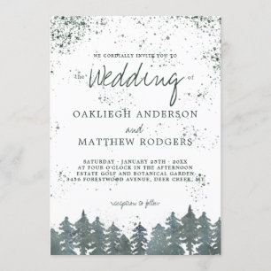 Invitación Boda de invierno con nieve en el bosque verde ruso