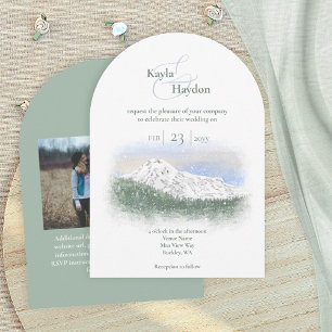 Invitación Boda de invierno con nieve que cae en Mt. Rainier