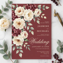 Boda de invierno con peonía acuarela de color borg
