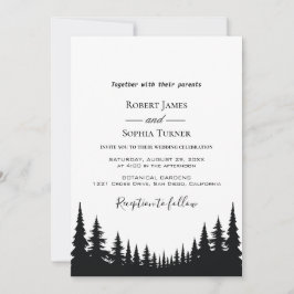 Invitación Boda de invierno con pinos negros y blancos
