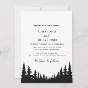 Invitación Boda de invierno con pinos negros y blancos